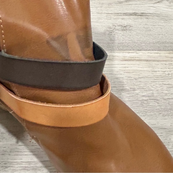 Pink Martini Brown Tan Leather Ankle Boots Slip On Flat Contrast Booties Size 37 - Picture 8 of 10